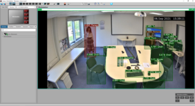 Die vimacc-Oberfläche mit der Erweiterung analytics zur Videoüberwachung mit künstlicher Intelligenz (KI). Objekterkennung durch deep learning der KI.