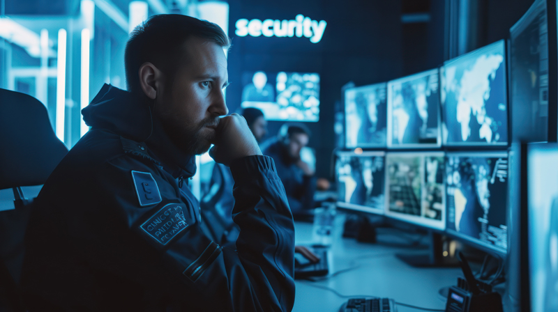 Professionelles Audio- und Videostreaming für Überwachungssysteme Nahaufnahme des Objektivs einer modernen Sicherheits- und Videoüberwachungskamera mit Lichtreflexionen.